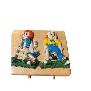 Raggedy Ann and Andy The Bobbs Hook Wall Plaques 1977 Merrill Co Vintage Syroco